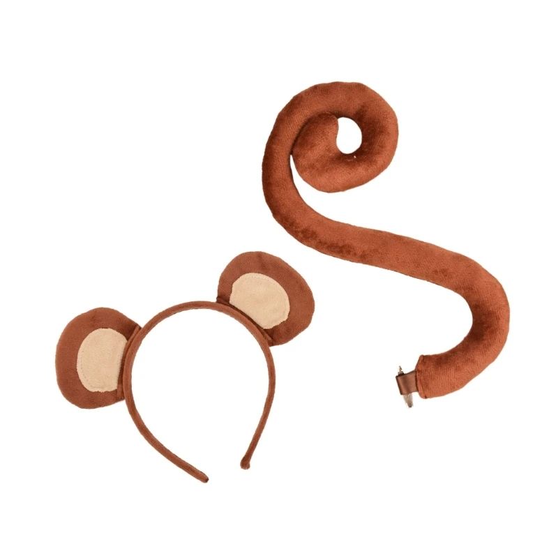 Monkey Costume Set Monkey Ears Tail Plush Animal Fancy Costume Accessories for Kids Halloween Cosplay Accessories Dropsale