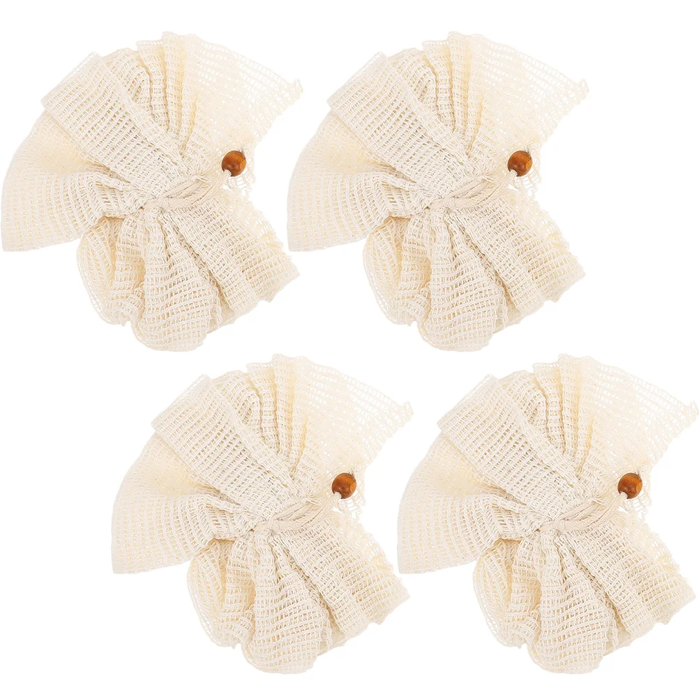 4 Pcs Ramie Loofah Bath Sponge Shower Loofahs Tub Flax Supplies Baby Ball Flowers