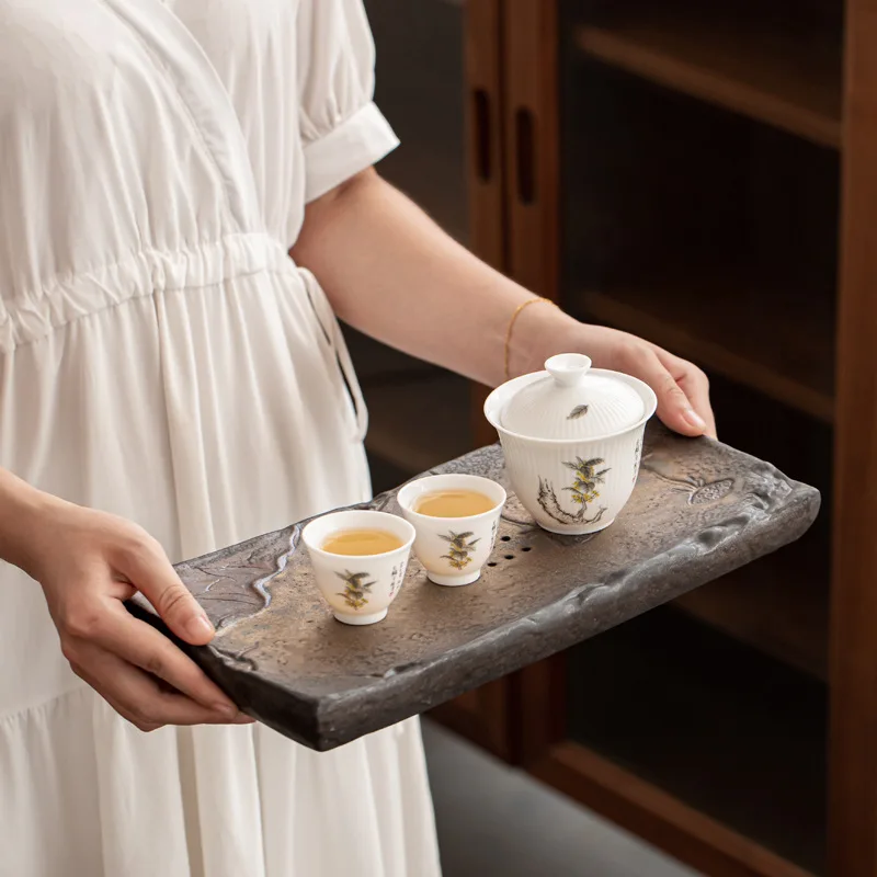 

Japanese-style Tea Tray Home Trays Provide Luxurious Balcony Small Drain Ceramics Retro Tea Sea Water Storage Tea Table Teaware