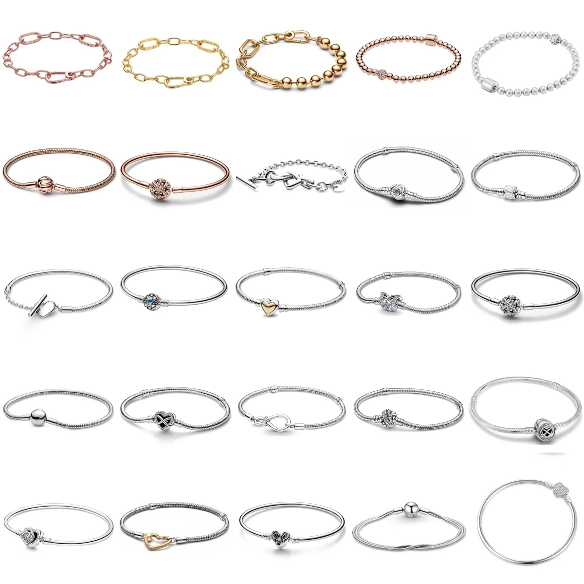 المبيعات الساخنة 925 الفضة الأصلي 17-21 سنتيمتر اللؤلؤ فراشة ارتفع الحب مشبك سوار مستدير صالح DIY بها بنفسك هدايا عيد ميلاد صغيرة مجوهرات #1