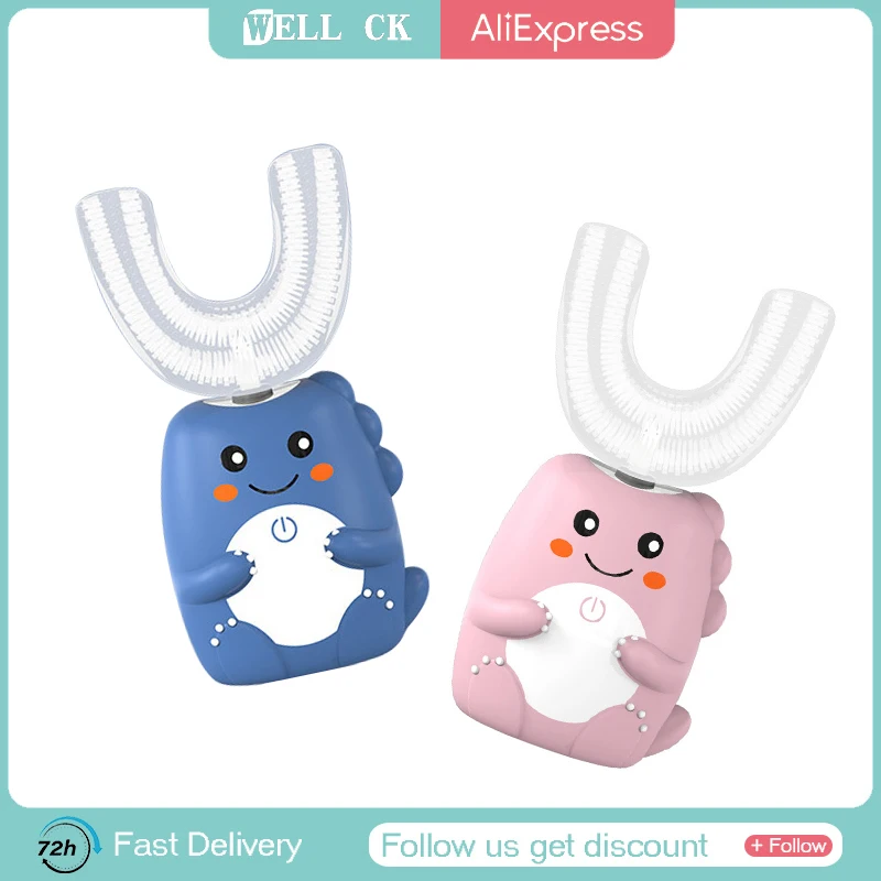 Sikat Gigi Listrik Anak-anak Sonic Tipe U 360 Derajat Otomatis Sikat Gigi Anak Pengisian USB Smart Timer Sikat Gigi Anak