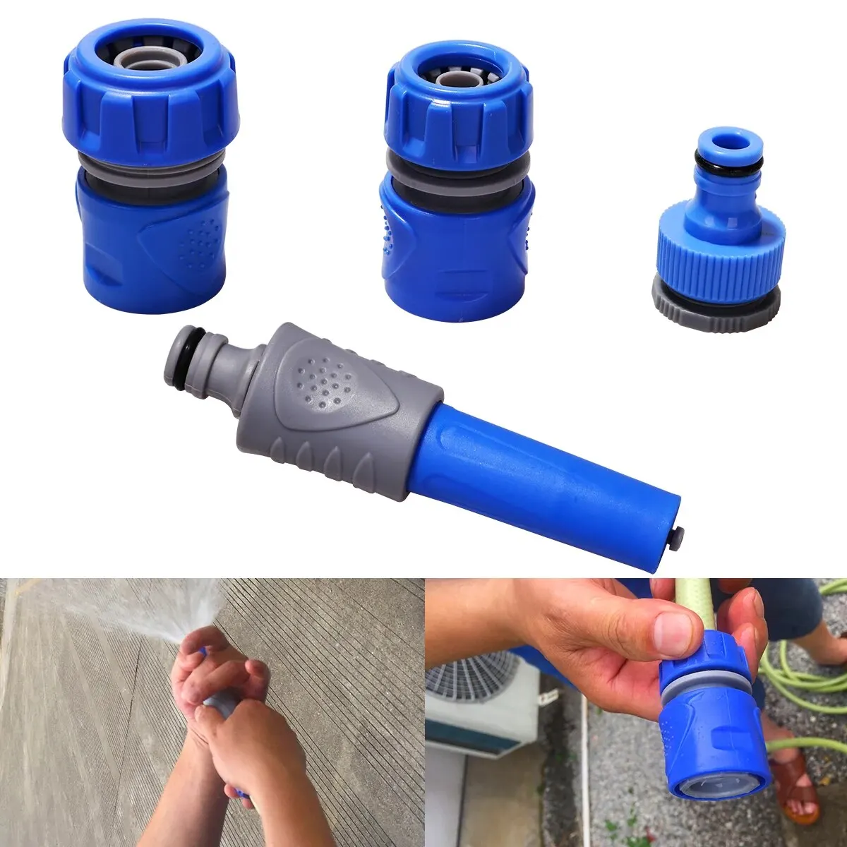 4Pcs/set Hose Connector Garden Pipe Water Connectors Threaded Tap Connector Adjustable Spray Nozzle Water Gun Kits