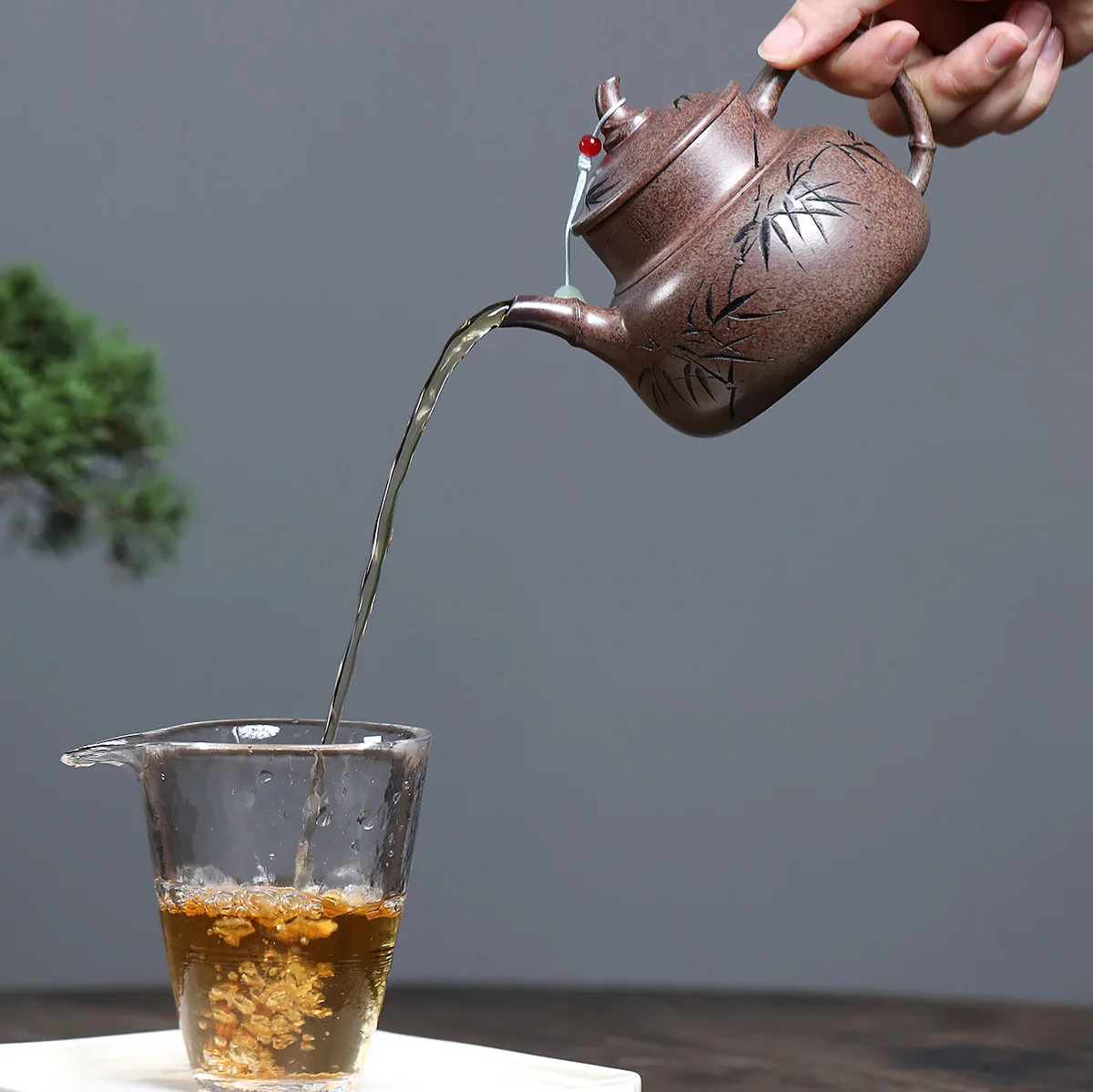 Handmade Yixing Purple Clay Pot Famous Ore High Temperature Agarwood Firewood Burning Bamboo Shadow Push Ball Hole Set 270C