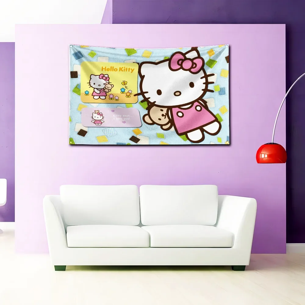 90X150cm różowy śliczny hellos kittys Flaga Poliestrowa drukowana dekoracja pokoju lub wewnętrzny baner gobelinowy