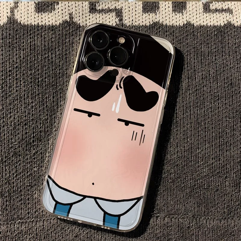 Funda para Teléfono con Diseño de Crayon Shin-chan para iPhone 11 12 13 14 15 16 17 Pro Max Plus Air, Anime Japonés, Shin-chan Emoji sin Hablar