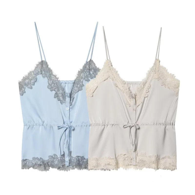 New Lace-Trimmed Satin-Texture Top, Fashionable and Versatile, Elegant and Graceful