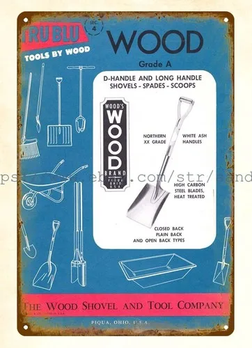 art prints online 1959 Tru Blu Tools Wood Shovels Spades Scoops metal tin sign