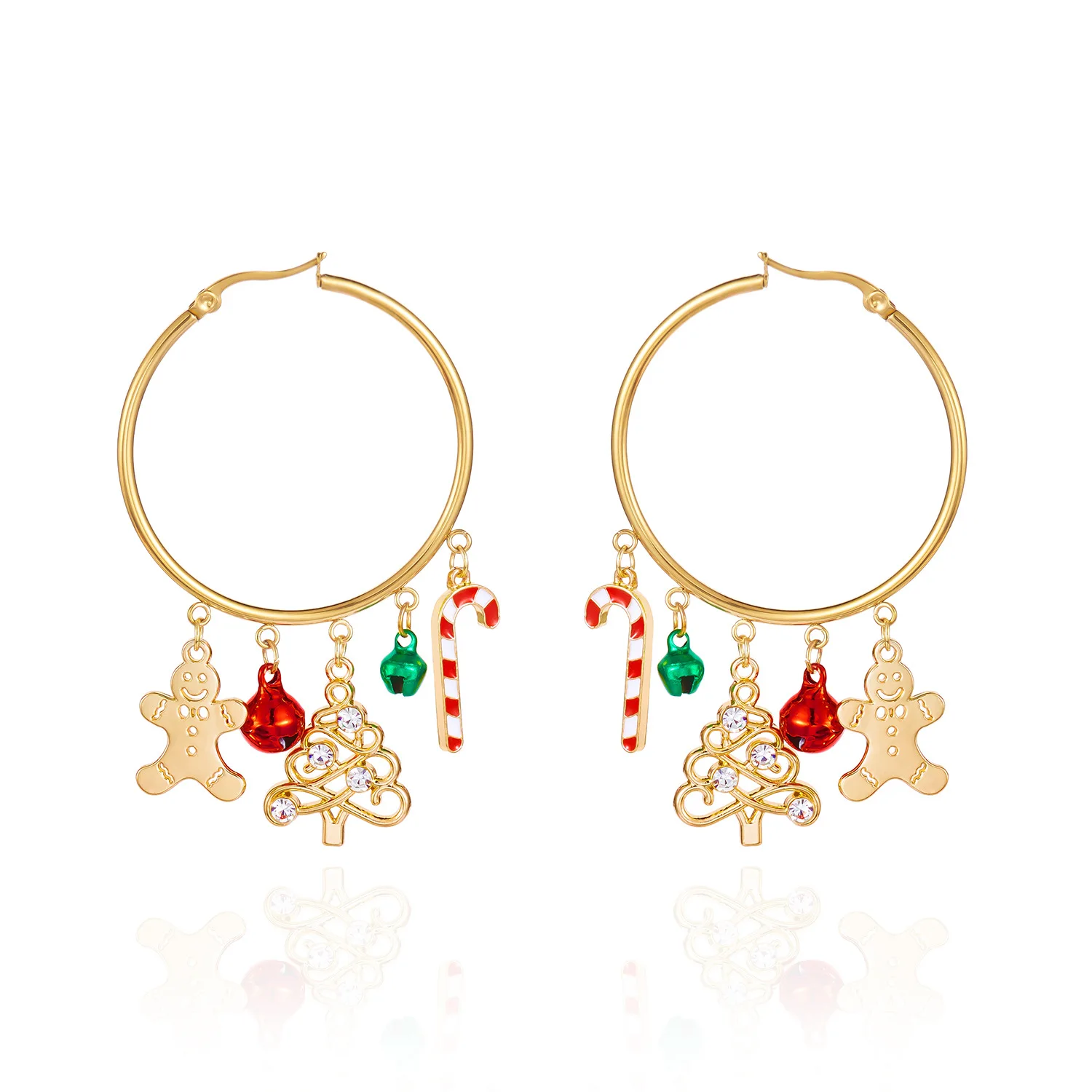 Fashion Christmas Tree Gingerbread Man Crutch Pendant Earrings Christmas Style Earrings for Women, Versatile, Holiday, Christmas