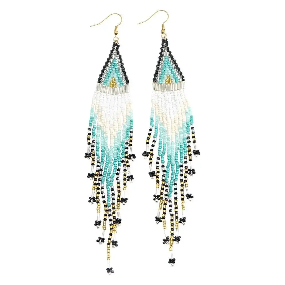 بوهيميا سبيكة مطرز شرابة الأقراط الحياكة اليدوية الهندسة تصميم بسيط الأرز حبة الأصالة الأذن المجوهرات #5