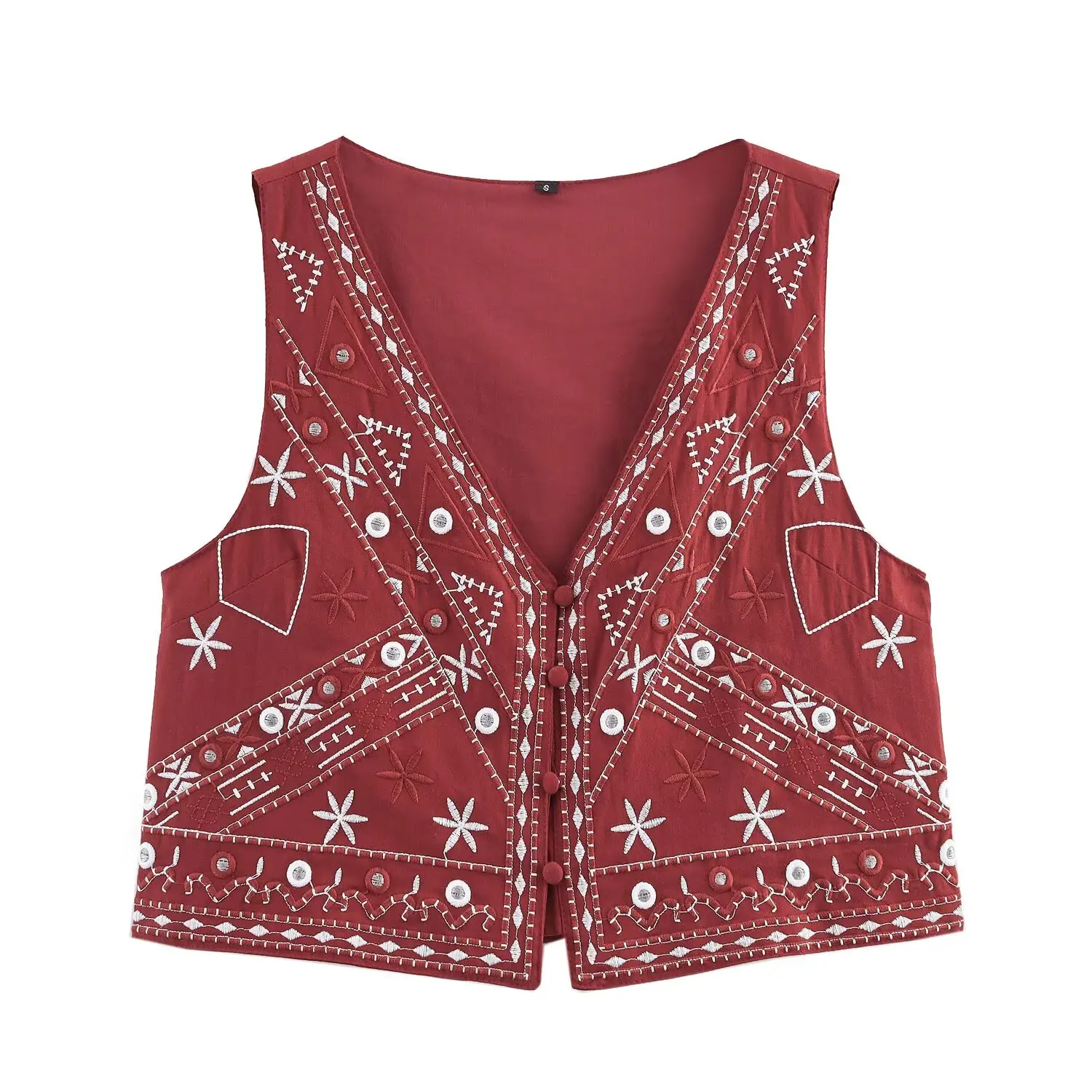 

Korejepo New Women Clothing European American Style Mirror Effect Decorative Embroidered Vest Top