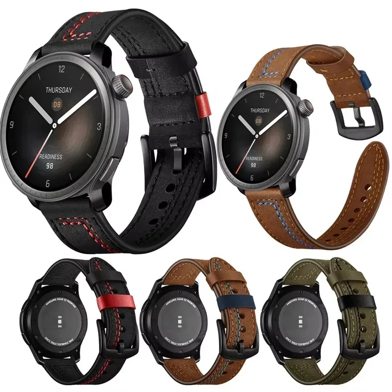 Smart Watch Strap Quick 20mm Release Leather for Amazfit Balance Casual Belt Soft Bracelet Wrist Watch Band Watchbands