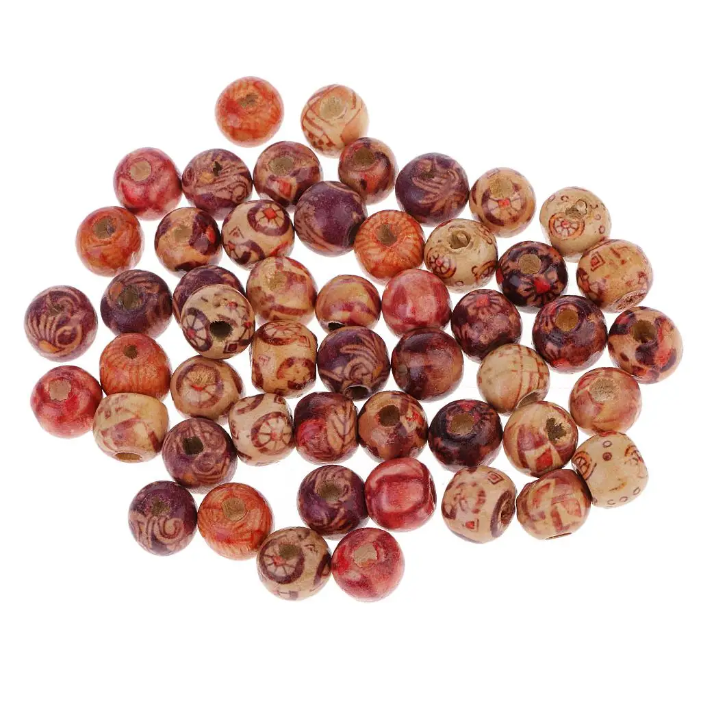 50pcs Round Wooden Boho Large Hole European Beads for Jewelry Making Craft