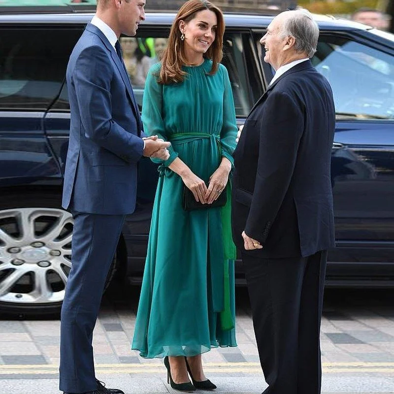 Imagem -03 - Princesa Kate Middleton 6xl Vestido Longo Primavera Local de Trabalho Escritório Cor Pura com Cinto Vestido Elegante de Alta Qualidade Longo Vestido Verde