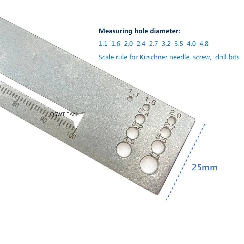 1pcs Orthopedic Kirschner K Wire and Bone Screw Diameter Lenght Measuring Ruler Autoclavable Orthopedic Instrument