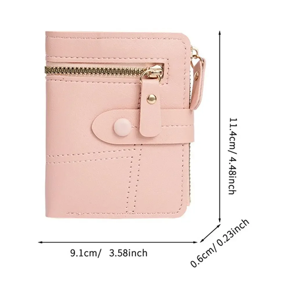 Portable Solid Color Button Wallet PU Leather Short Design Thin Wallet Ultra-Thin Card Clip Daily Use