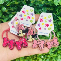 2PCS Mickey Minnie Disney Cute Elastic Hair Rubber Bands Headband Hair Accessories Girls Cartoon Hair Gum Hair Bows Headwear