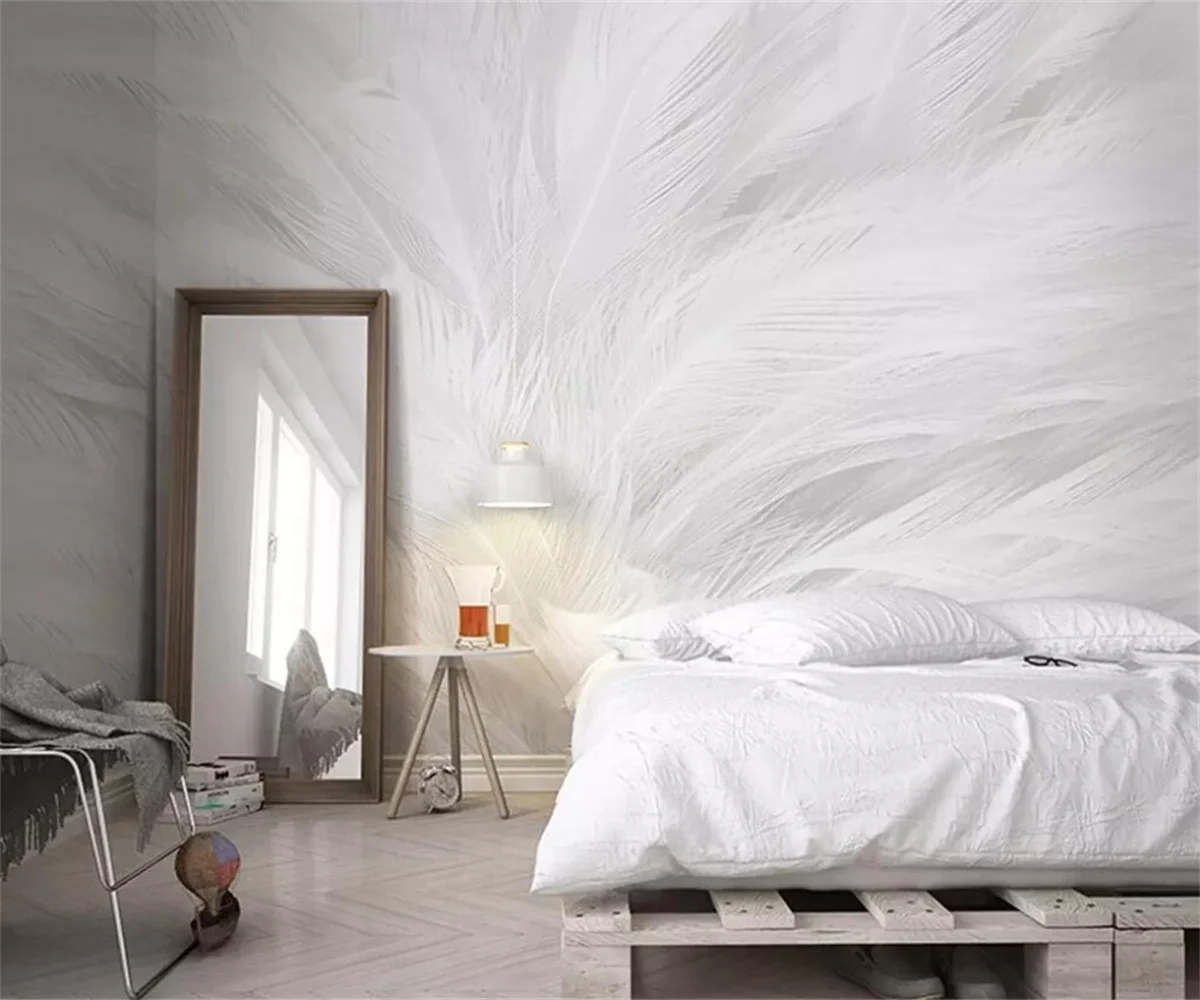 Custom Wallpaper simple white feather black and white background walls home decoration living room bedroom Murals 3d Wallpaper