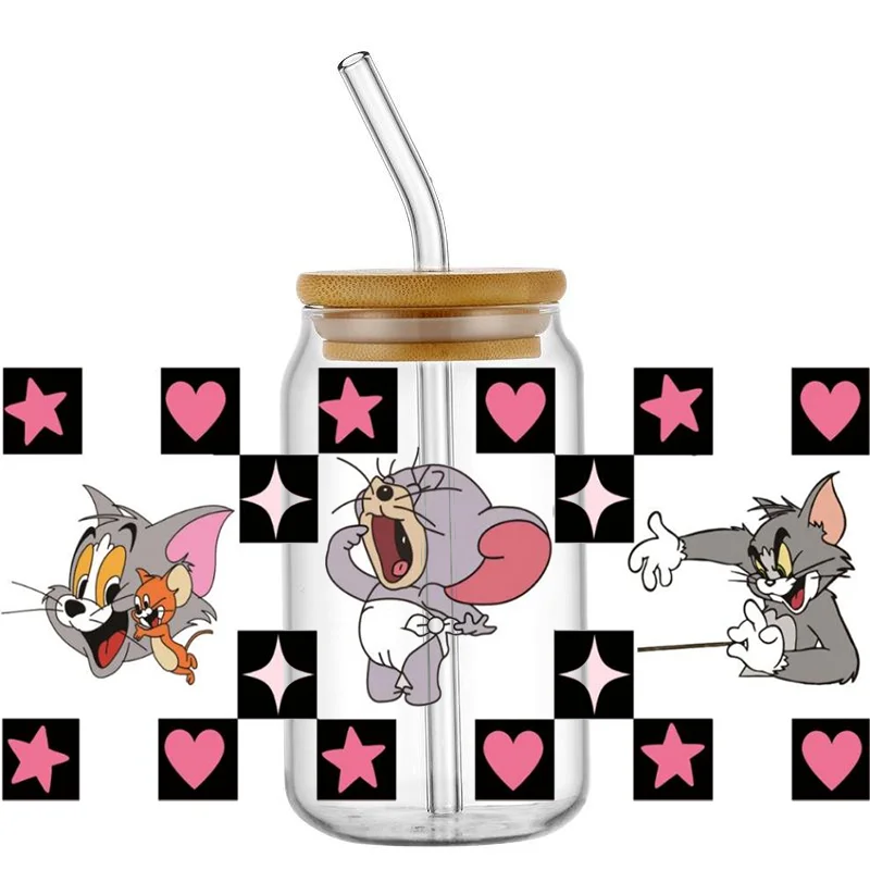 Cartoon Cat Tom 3D UV DTF Cup Wrap for 16oz Libbey DIY Cartoon Washable Transfers Sticker