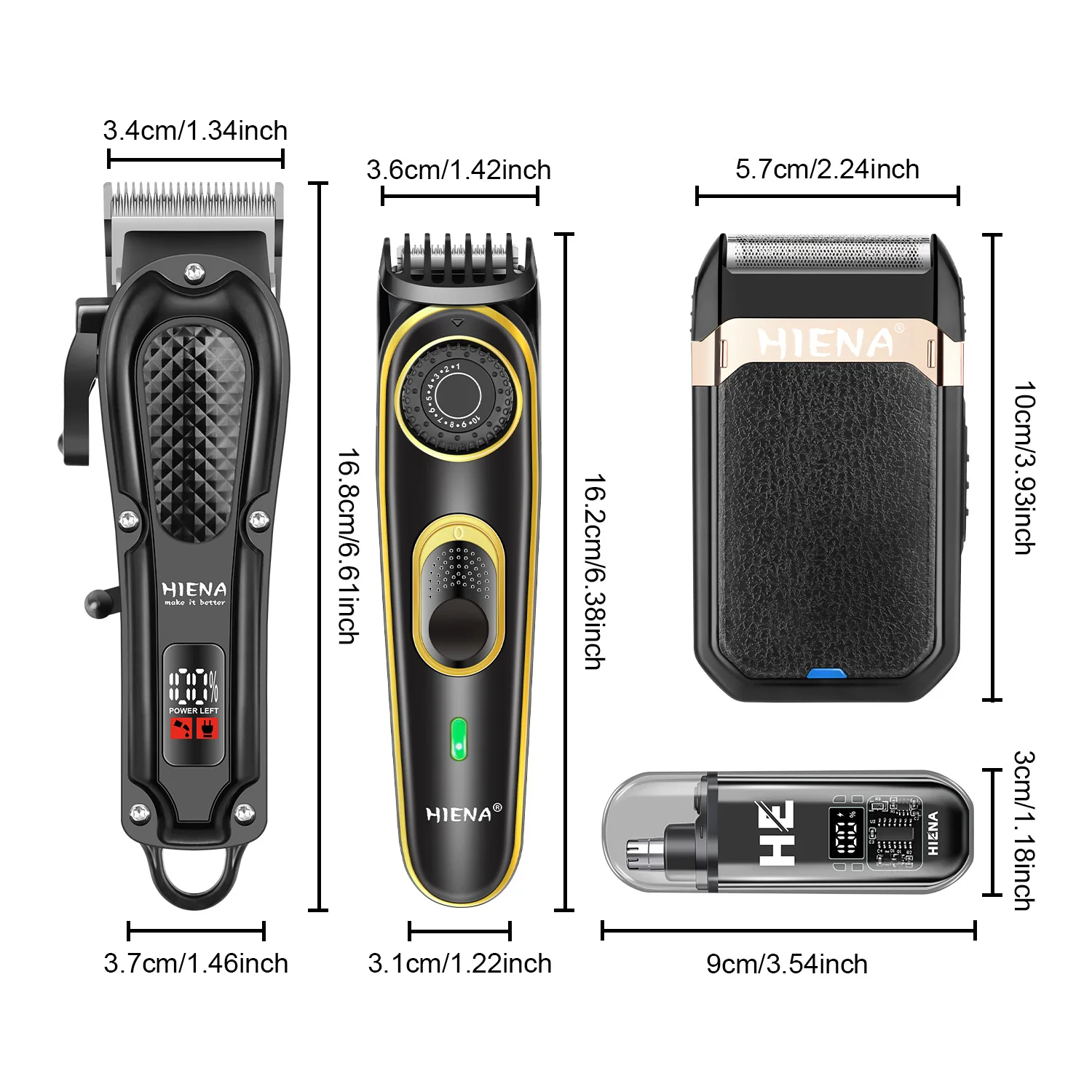 HIENA Pro مقص الشعر مجموعة ذكي Led عرض الشعر أداة تهذيب اللحية للرجال المهنية صالون حلاقة آلة قطع الشعر أطقم