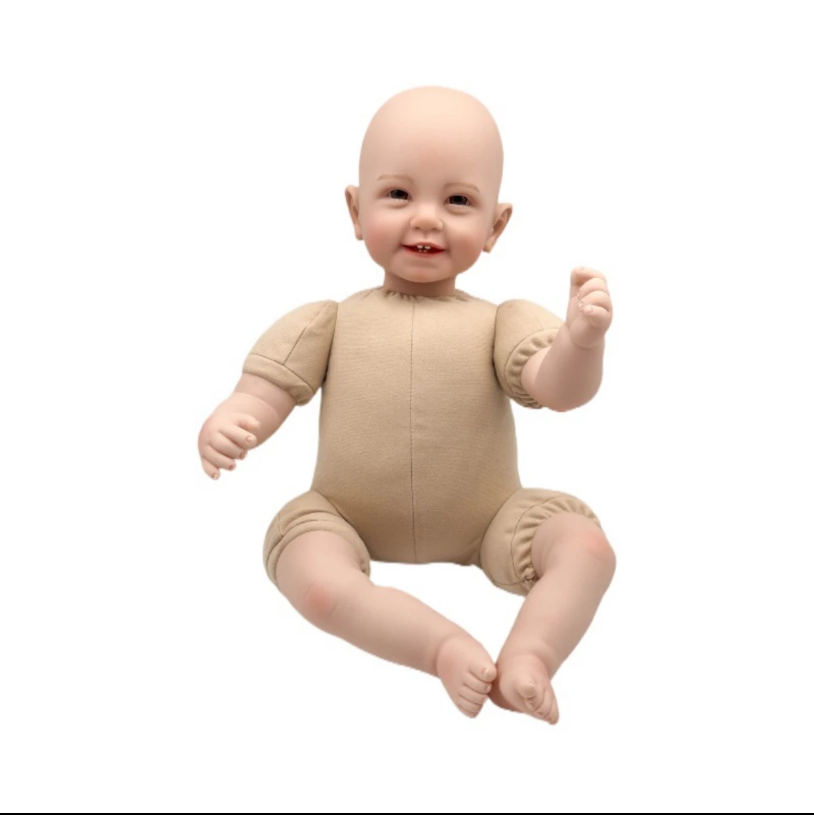 Kit de poupée Reborn vierge de 22 pouces avec 4 dents, visage souriant, vinyle simplement peint, yeux noirs brillants et corps en tissu, bricolage