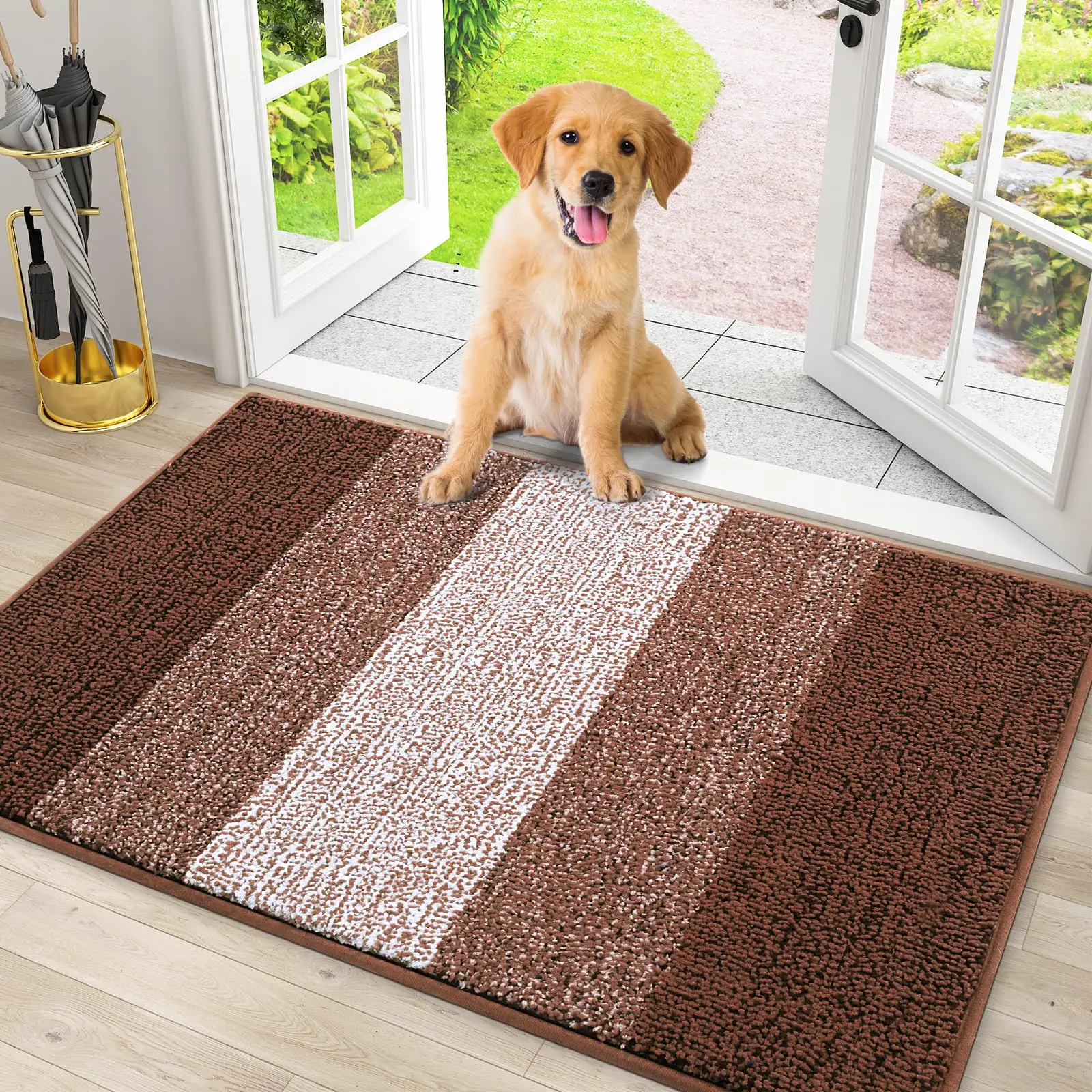 Olanly Furry Entrance Floor Mats Dog Door Mat for Muddy Paws Low-Profile Entryway Mat with Non-Slip Backing Indoor Front Doormat