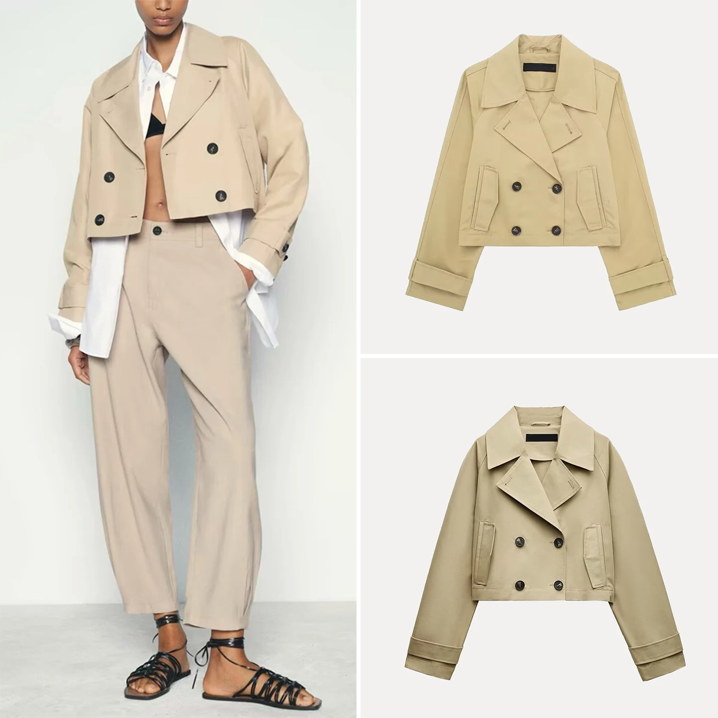 

Fall 2025 New Women's Sle ort Coat Jaet Windbreaker pe Ladies' Stand Fit Outerwear Double Button Closure