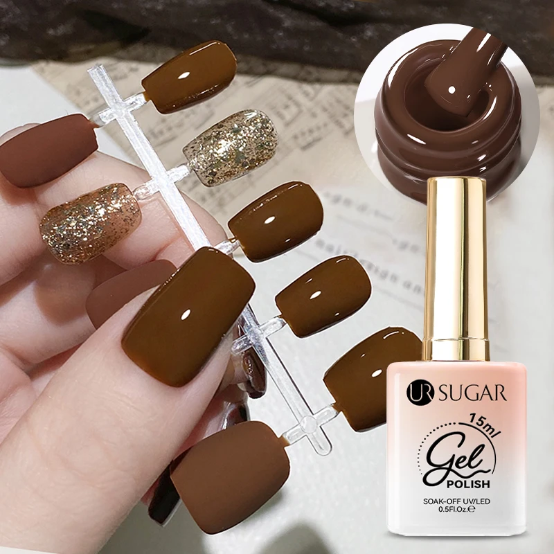 ยูอาร์ ชูการ์ 15 มล. สีแดงน้ำตาล ซีรีส์เจลทาเล็บ เจลยาทาเล็บกึ่งถาวร สำหรับตกแต่งเล็บ แบบลอกออกได้ ใช้กับหลอดไฟ LED/UV