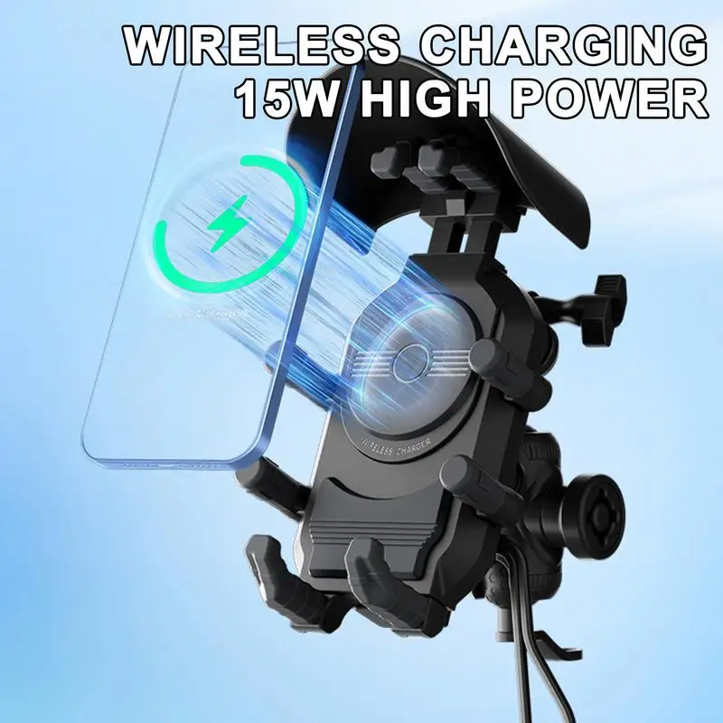 Motorcycle Phone Mount Motorcycle Mobile Phone Rack Fast Charging Wireless Charger Double Charging Port Anti-Theft Phone