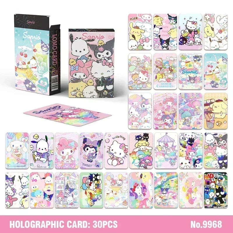 Kawaii 30PCS Hello Kitty Double-sided Laser Flash Cards Kuromi LOMO Card Collection Melody Cartoon Peripherals Anime Cards Gift