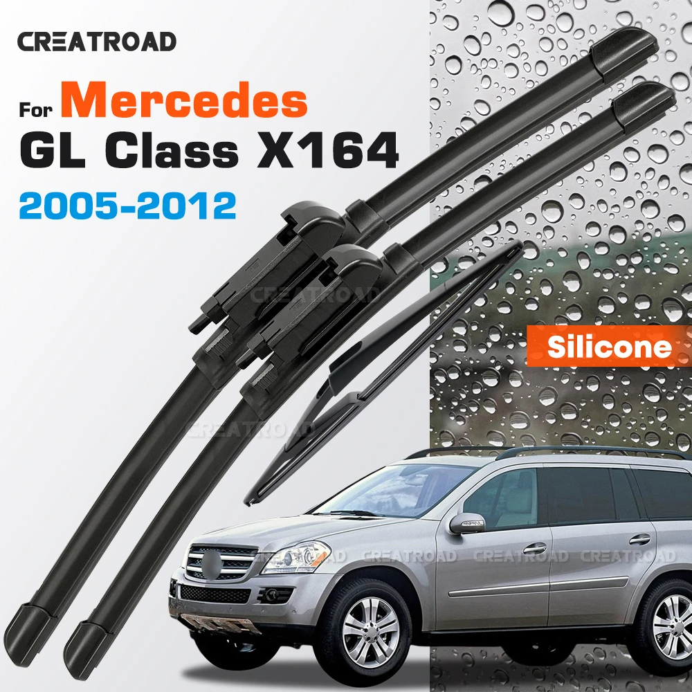 

Silicone Wiper Blades Fit For Mercedes-Benz GL Class X164 2005-2012 Coated Wear-Resistant Windshield Wipers 28"+21"+12"