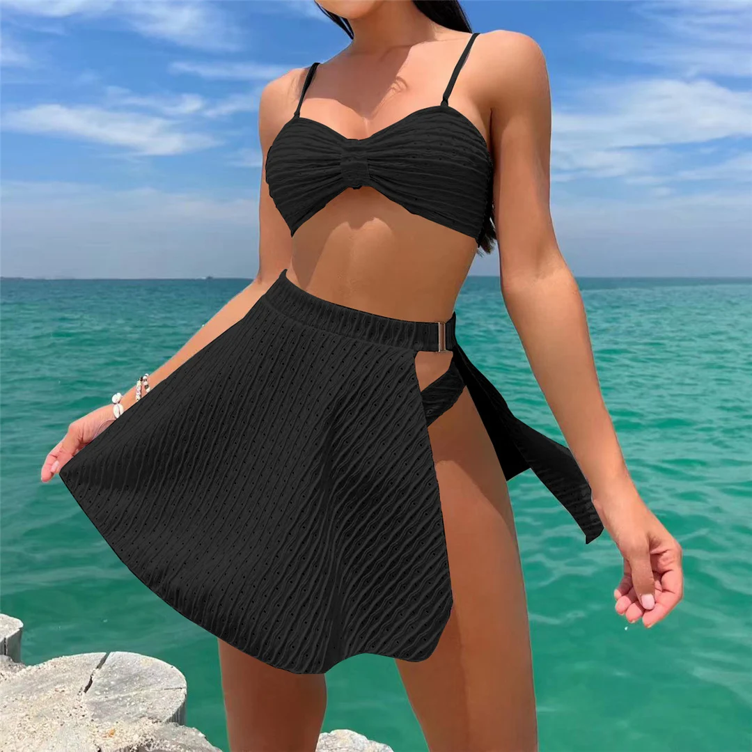 Sexy mit Rock, geraffter brasilianischer Bikini, Damen-Badebekleidung, dreiteiliges Bikini-Set, Badeanzug, Badebekleidung, Schwimmbekleidung V4710 – Detail 25