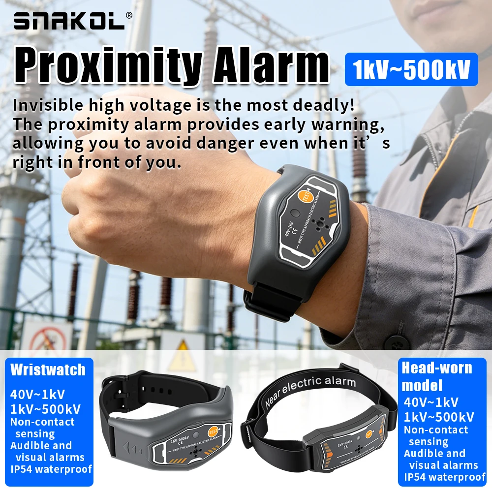 SNAKOL Wrist High Voltage Detector, 1kV-500kV Non-Contact Near Electricity Alarm with IP54 Protection, Audible & Visual Alert