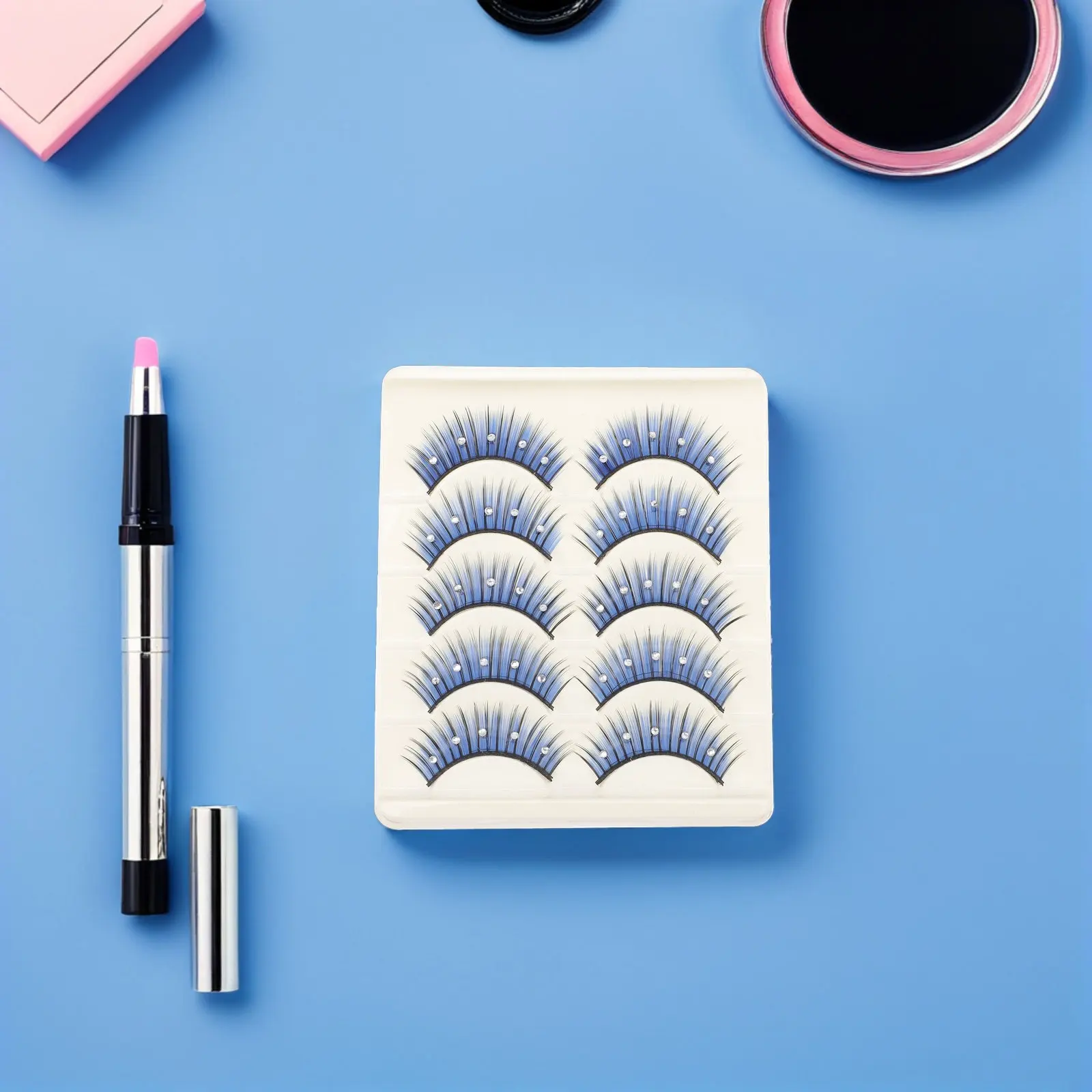 10 Pairs False Eyelashes Artificial Faux Glitter Rhinestones Glittery for Women with Costume