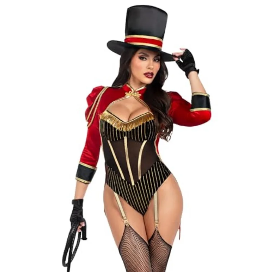 

Women's 2 PC Ravishing Ringmaster Costume Womens Halloween Costumes with Attached Velvet Tail Coat, and Top Hat