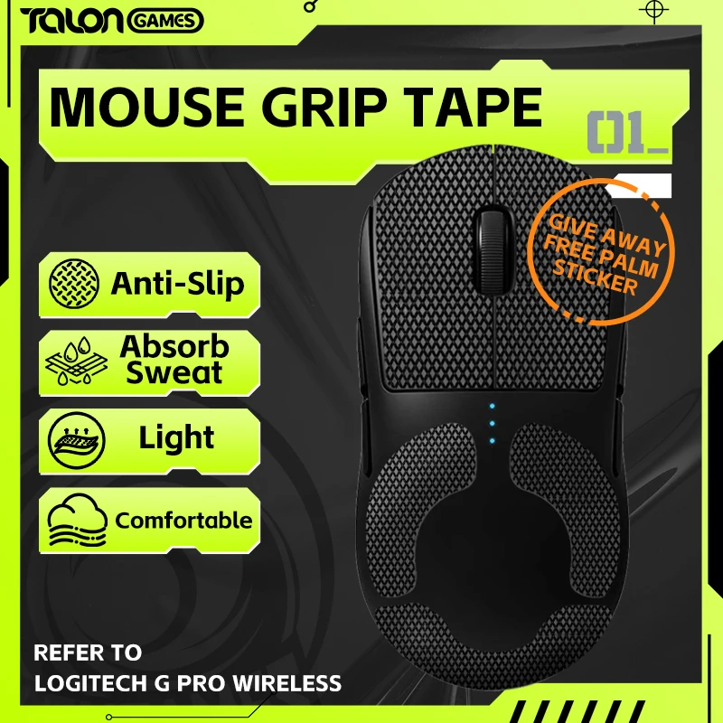 

1 Pack TALONGAMES Mouse Anti Slip Grip Tape for Logitech G PRO Wireless Mouse,Palm Sweat Absorption,Cut to Fit,Easy to Apply