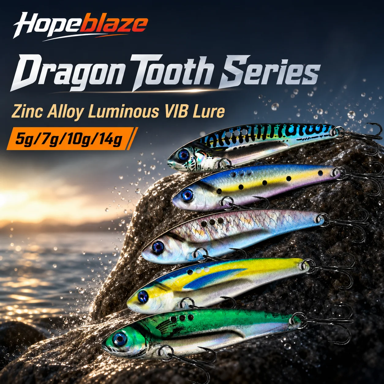 Hopeblaze Dragon Tooth VIB Metal Fishing Lure Single 3D Luminous Bionic Bait For Pike Tuna Walleye Zander All Water Layers