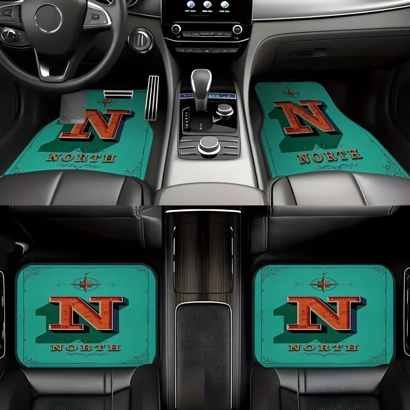 4-Pack Letter N North Style Car Floor Mats, Durable Polyester Interior Additions, Easy To Clean, Universal Front And Rear Seat F