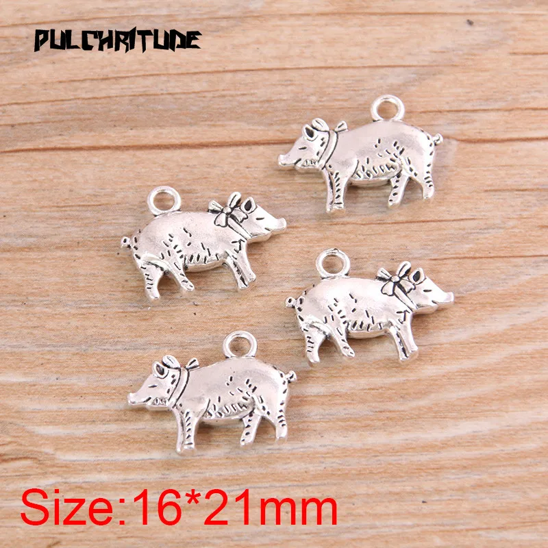 10PCS 16*21mm New Product Two Color Flower Pig Charms Animal Pendant Jewelry Metal Alloy Jewelry Marking