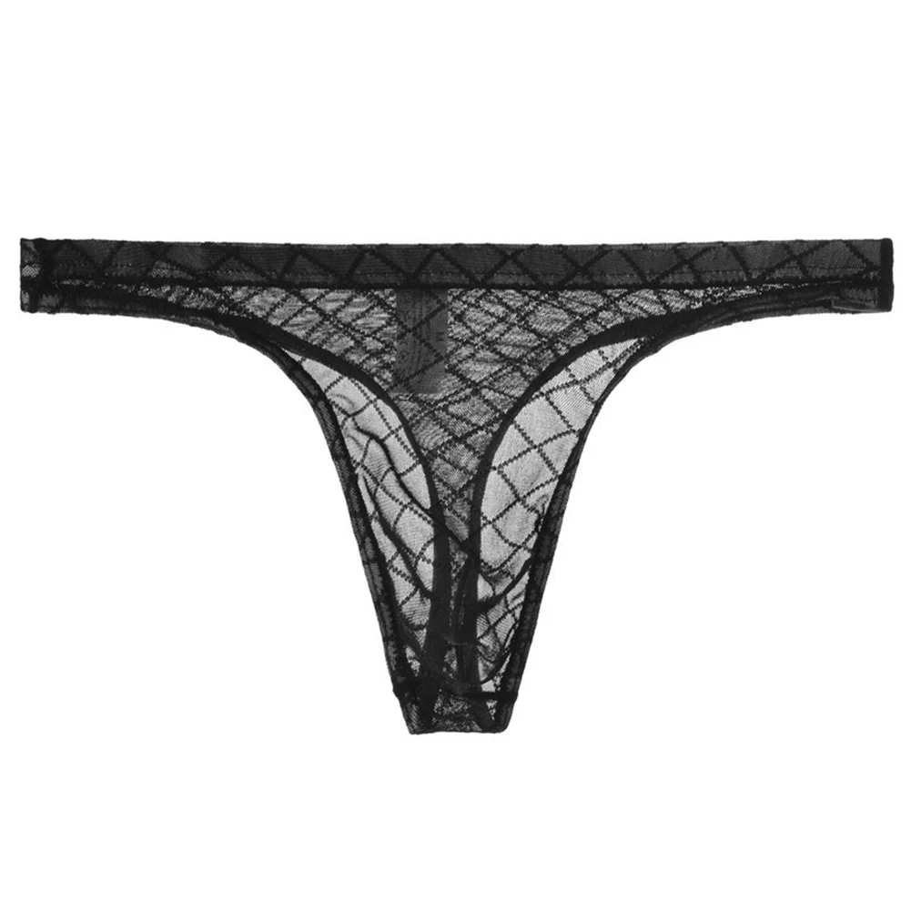 

1 Pcs Men's Underwear Sexy Mesh Thong Man Pouch Lingerie Cuecas Transparent Striped Panties Sheer Low-Rise Underpants Homme