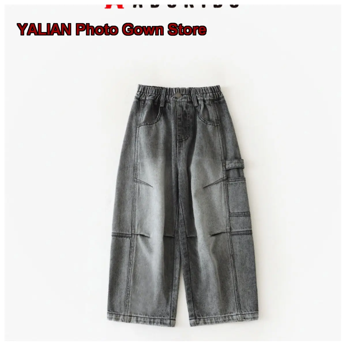 Kids Jeans Boys Spring Autumn Blue Washed Wide Leg Loose Straight Pants