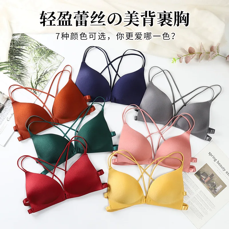 

French Triangle Cup Multicolor Sponge Pad One Size Chest Wrap No Steel Ring Bra Strap Palm Support Bra Underwear