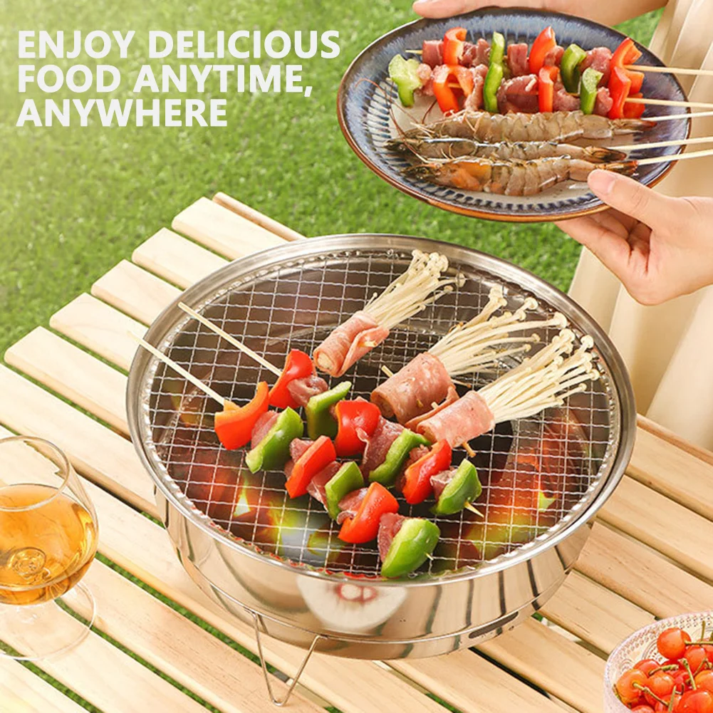 Stainless Steel Barbecue Grills,Round Charcoals BBQ Stove,Portable Detachable Korean BBQ Rack For Outdoor Camping