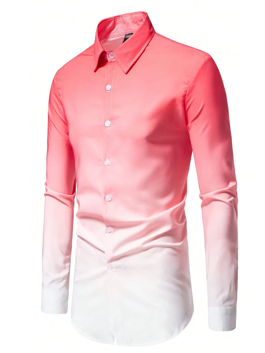 11 Colors Geometric Gradient Men's Business Long Sleeved Shirt Casual 3D Printed Shirt Outdoor Street Work Summer Lapel Tops