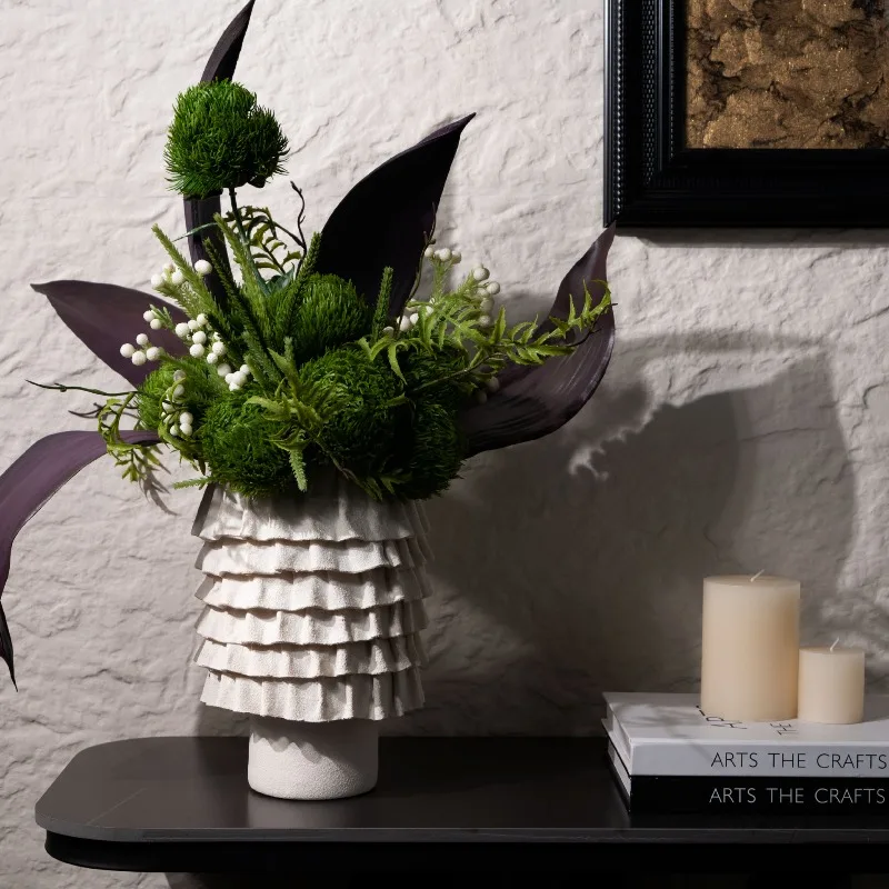 Resin Modern Cylinder Vases Handmade Realistic White Matte Wrinkled Vases Simple Artistic High Quality Desktop Home Decor
