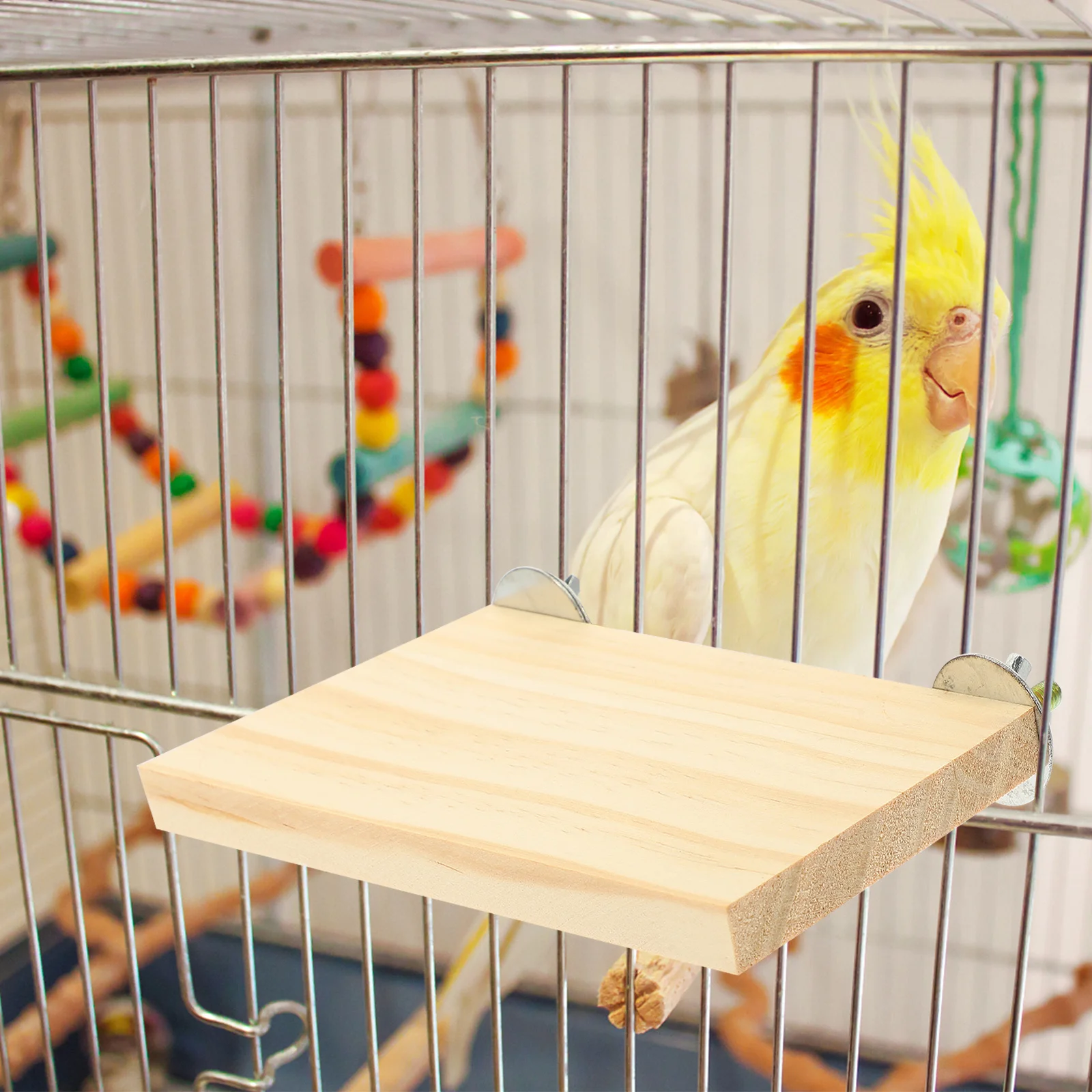

Bird Perch Stand Wooden Platform Natural Wood Parrot Cage Accessory Durable Resistant Cracking Simple Installation Fun Activity