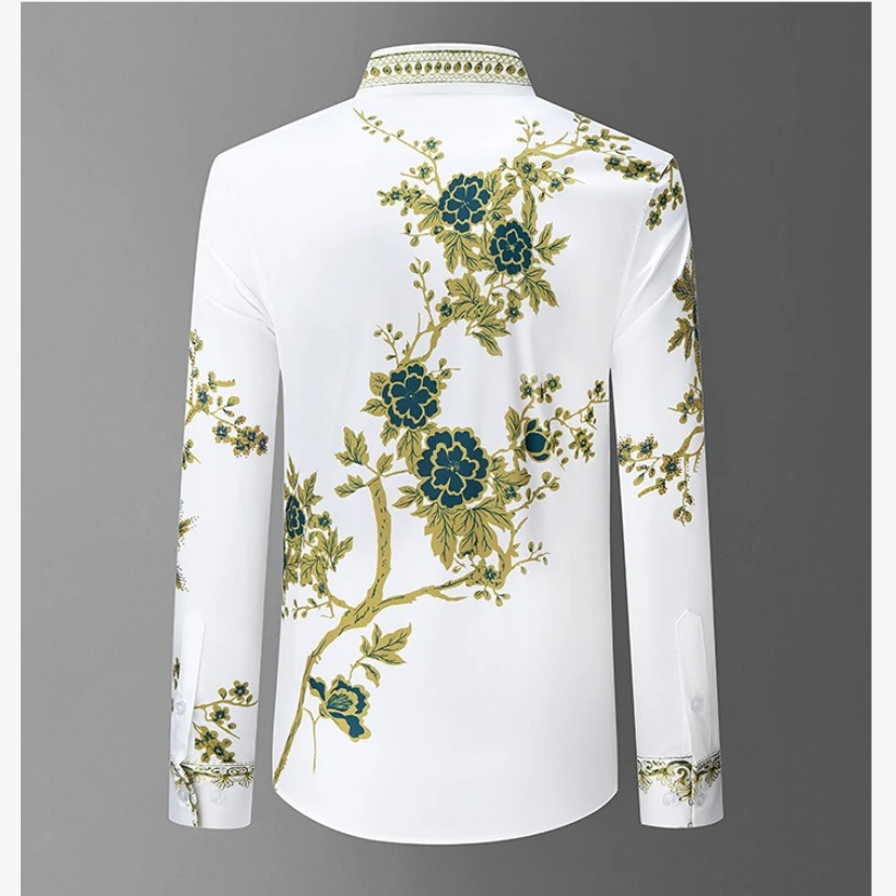 Luxury Rhinestone Long Sleeved Shirt for Men Non Ironing Casual Business Dress Shirt High End Social Banquet Star Stage Shirts