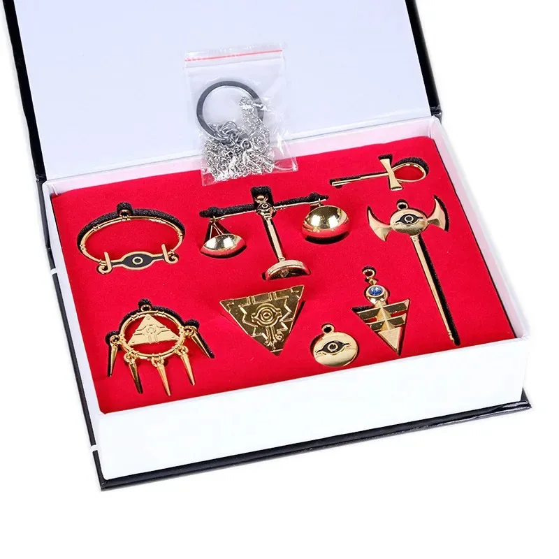 2025 ❤   جديد 8 قطعة/المجموعة مبارزة وحوش ميدالية مفاتيح معدنية Yugioh الألفية تأثيري الدعائم يوجي موتو كيرينغ موضة قلادة مجوهرات ★ ★