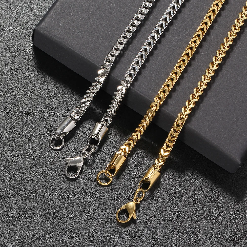 

Men's Punk Rock Foxtail 3mm Franco Chain Necklace Cool Hip Hop Jewelry Stainless Steel