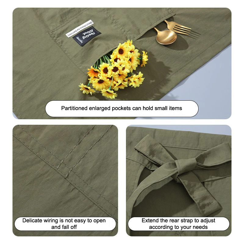 Half Apron Water Resistant Splash Proof Kitchen Cooking Waist Apron Adult Work Uniform Restaurant Server Chef Waist Bib
