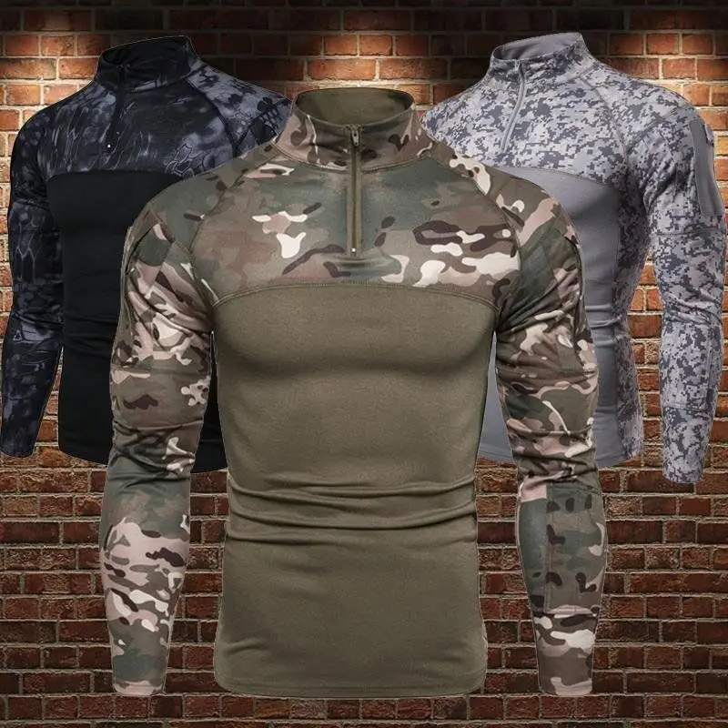 War Wolf Youth Personality Camouflage Long Sleeve T-Shirt Fitness Military Style Men's Slim Fit Shirt Elastic Tight Bodywear
